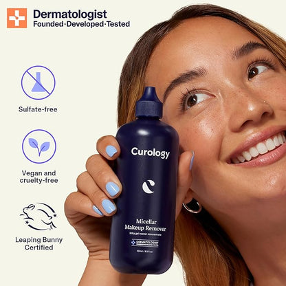 Curology Micellar Water Makeup Remover, Waterproof Eye and Face Make Up Cleansing Water, Gentle and Hydrating, Silky Gel-Water Concentrate, 8.5 fl oz