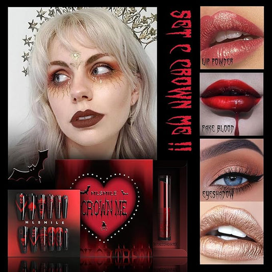 Halloween Makeup Kit,Halloween Press On Nail With Tools,SFX Make up Set Fake Blood Cream,Powder Lipstick,two-tone eyeshadow,2024 New Halloween Party Supplies