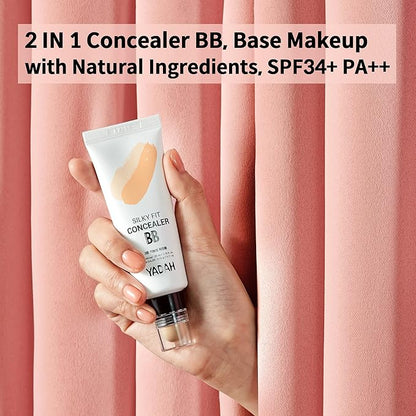 YADAH Silky Fit Concealer BB Cream (23 Natural Beige, 1.18fl oz) - 2-in-1 Korean Makeup for Flawless Skin, Tinted Moisturizer for Blemish Cover. Long-Lasting, All-Day Wear.