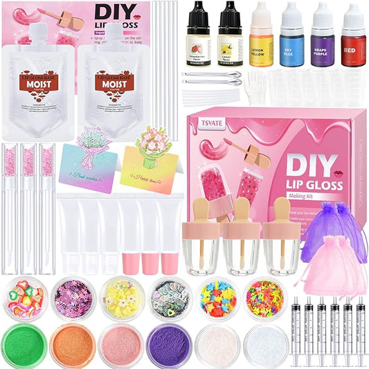 Lip Gloss Making Kit, TSVATE Make Your Own Lip Gloss Kit, 67PCS DIY Lip Gloss Making Supplies, Moisturizing Glitter Lip Kit Lipgloss Making Kits, Lipgloss Sets for Girls Tween Girls Trendy Stuff Women