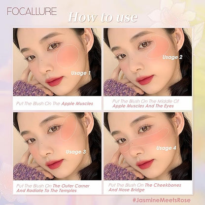 FOCALLURE Powder Palette Blush, Matte Mineral Blush Powder, Bright Shimmer Face Blush Makeup, Contour and Highlight Blush Palette, Highly Pigmented, Long Lasting, Waterproof, Blendable, #601