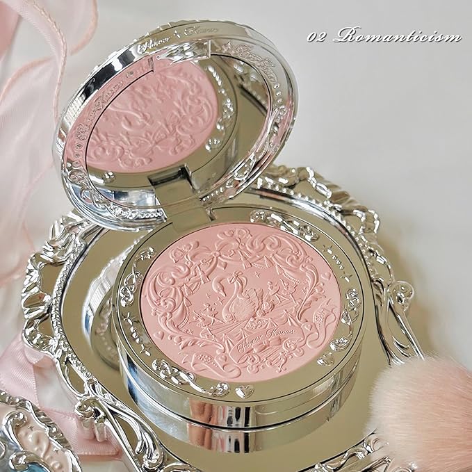 Flower Knows Swan Ballet Embossed Blush 02 Romanticism+Butterfly Cloud Collar Angled Powder Brush Frosty Wisteria