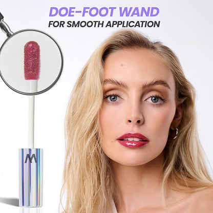 Wonderskin Wonder Blading Lip Stain Peel Off Masque - Long Lasting, Waterproof (Playful) with Top Gloss - Red Glitter Lip Gloss, Hydrating and High Shine Finish