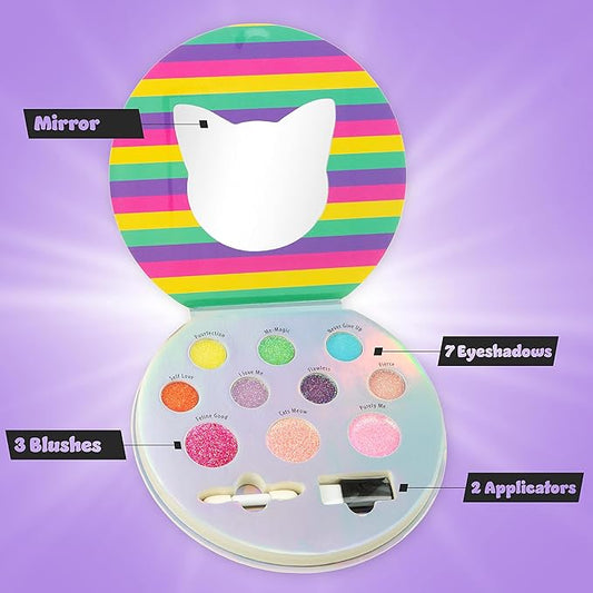 Perfectly Me Glisten & Glitter Makeup Palette 10 Color Eyeshadow Palette & Blush Makeup Novelty Beauty Set, Fold Out Compact with Mirror, Washable, Non-Toxic