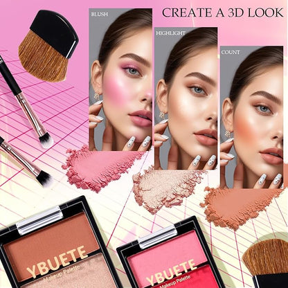 Makeup Starter Set, Beginner Cosmetics Kit, Full Train Case, Eyeshadow, Blusher, Contour, Eyebrow Powder