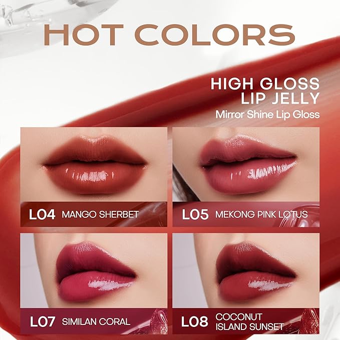 Mistine Lip Gloss Thai latte Long Lasting Lip Glaze Non-sticky Lip Tint Gloss with 1% Peptide Glossy Finish L08 Coconut Island Sunset 0.1 fl oz 1 Count