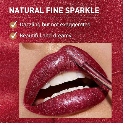 Black Glitter Lip Gloss, Diamond Shimmer Lipstick, Metallic Matte Lipstick High Pigment Waterproof Long Lasting Lipsticks, Sparkling Glossy Liquid Lipstick Lip Gloss for Women (#10 Black)