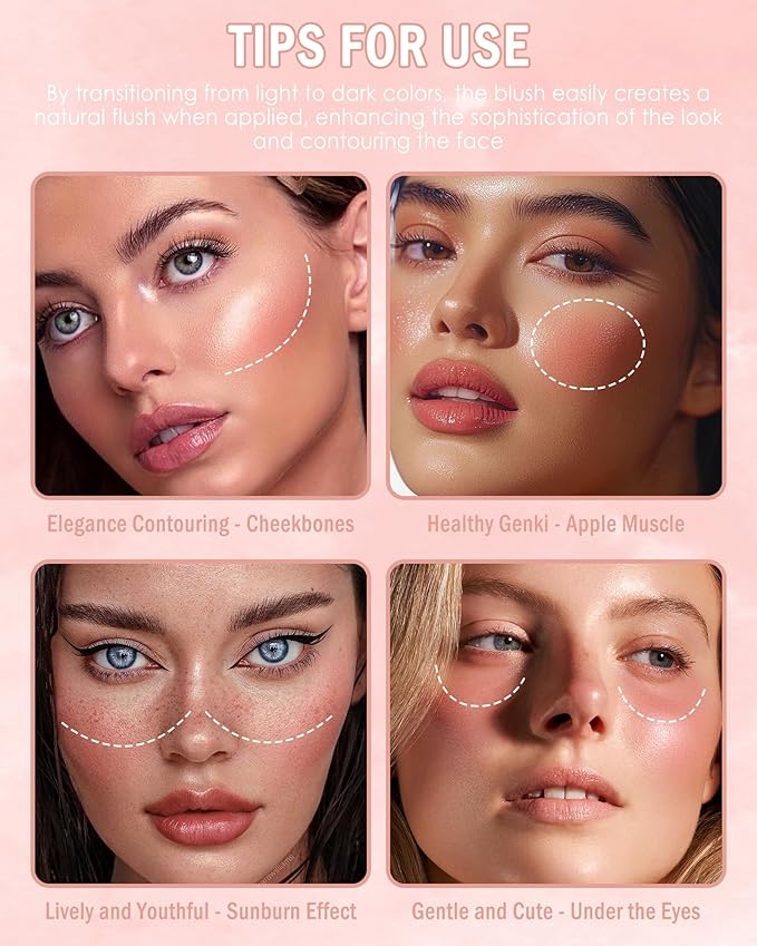Shimmer Orange Blush for Cheek, Multiuse Baked Powder Blush Palette for Blusher&Highlighter&Eyeshadow, Lightweight Long-Lasting High Glossy Finish, Blendable Gradient Blusher, Makeup Gift for Women-06