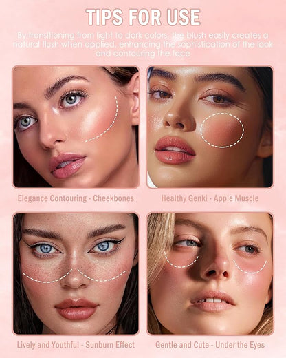 Shimmer Orange Blush for Cheek, Multiuse Baked Powder Blush Palette for Blusher&Highlighter&Eyeshadow, Lightweight Long-Lasting High Glossy Finish, Blendable Gradient Blusher, Makeup Gift for Women-06