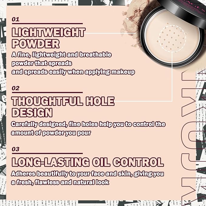 Loose Setting Powder,Lightweight Oil Control Translucent Loose Face Powder with Brush,Waterproof Long Lasting Soft Smooth Matte Face Finishing Powder for Natural Flawless Makeup