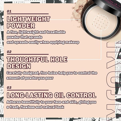 Loose Setting Powder,Lightweight Oil Control Translucent Loose Face Powder with Brush,Waterproof Long Lasting Soft Smooth Matte Face Finishing Powder for Natural Flawless Makeup