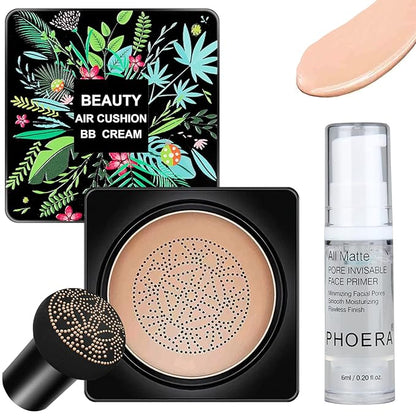 Mushroom Head Air Cushion CC Cream Foundation BB Cream Foundation Makeup Moisturizing CC Cream Liquid Foundation with Makeup Primer Concealer Lasting Even Skin Tone Makeup Base Primer(Natural)