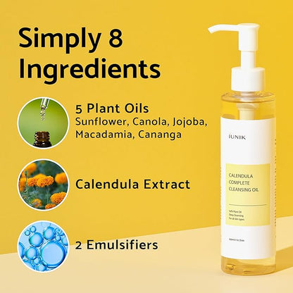 IUNIK Calendula Jojoba Oil Cleanser Gentle Makeup Remover Pore Cleansing Oil & Rose Galactomyces Synergy Serum, Tea Tree Relief Serum, Propolis Vitamin Synergy Serum Trial Travel Kit Korean Skincare