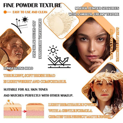 Sunscreen Setting Powder,SPF 50+ PA++++,Oil Control Waterproof Mineral Powder Sunscreen,Lightweight Long Lasting Matte Sunscreen Powder with Sunscreen Brush