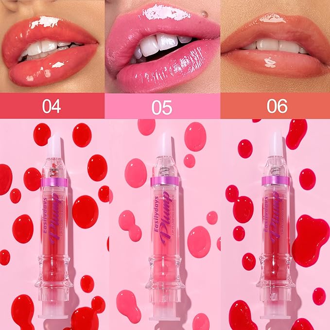 3 Colors Plump Gloss, Spicy Lip Plumping Booster Lip Glossy Lipstick, Hydrating, Volumizes, High-Shine, Fuller Mirror Lip Glaze, Plump &Pout Lip Plumper for Women Girls, Set #04,05,06
