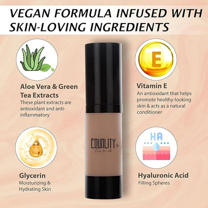 EQUALITY HI-DEF Foundation, Water resistant, Medium to Full coverage, Dewy finish non-matt, 12 hour wear Shine control, Cruelty Free, Paraben Free, 18ml/0.61 US Fl Oz - N55