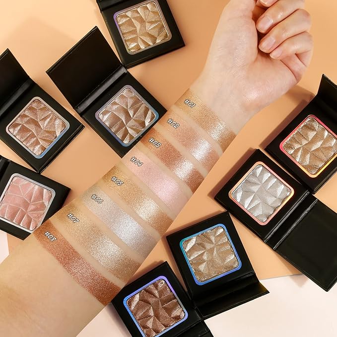 Highlighter Shimmer Makeup Palette Bronzer Color, Shimmering Highlightering Pallet, Shimmery Highlighter for Face/Body/Eyes,Sparkly Shade for Dark Skin, Highly Pigment illuminate Silky Powder, Brown Shiny Color Powder