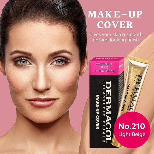 Dermacol Mini Full Coverage Foundation 13g, Liquid Matte Makeup with SPF 30, Waterproof Foundation for Oily Skin, Acne, & Under Eye Bags, Long-Lasting Makeup Products Shade - 210