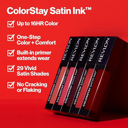 Revlon ColorStay Satin Ink Liquid Lipstick, Longwear Rich Lip Colors, Formulated with Black Currant Seed Oil, 011 Own It, 0.17 fl oz