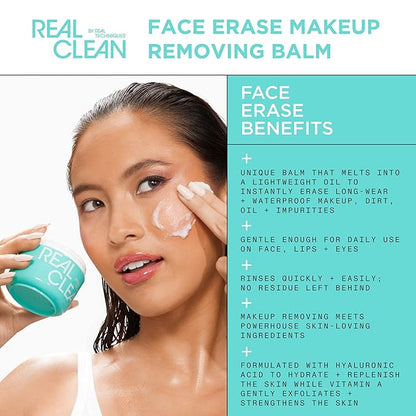 Real Techniques Real Clean Collection Bundle, XL Makeup Removing Wipes, Face Erase Makeup Removing Balm, In-The-Clear Eye Makeup Remover, Reusable Makeup-Removing Pads, Gently Removes Makeup, 4 Items