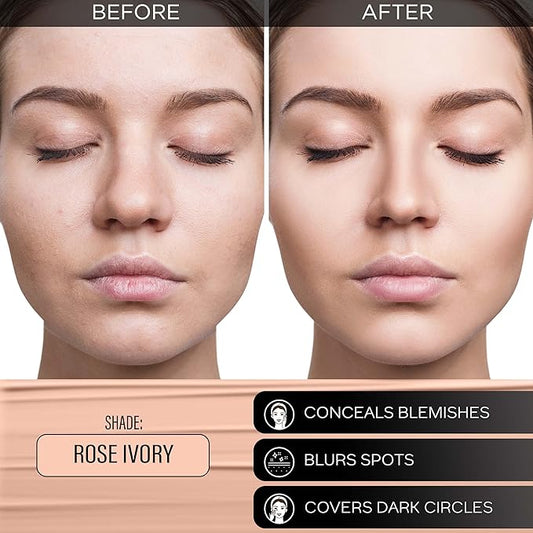 All Day Hydra Matte Foundation With SPF 30 - Rose Ivory | 3-in-1 Foundation Moisturizer Sunscreen | Oil Free With Vitamin C | 0.85 Fl Oz/25ml