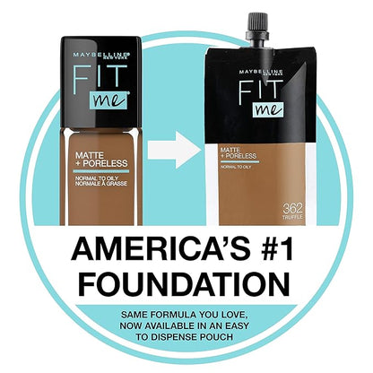Maybelline New York Fit Me Matte + Poreless Liquid Foundation, Pouch Format, 102 Fair Porcelain, 1.3 Ounce