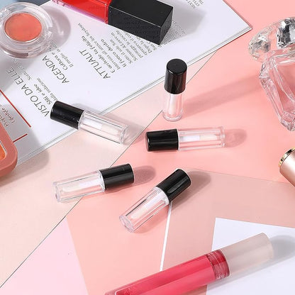 Molain 10pcs Empty Lip Gloss Tubes, 1.2ml Mini Refillable Cosmetic Containers Bottles Lip Balm Bottles for Lipstick Samples, Lip Balms(Black tube cap)