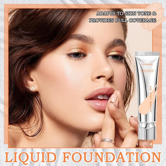 Liquid Foundation Makeup,Oil Control Concealer Long Lasting Silky Full Coverage Foundation Cream with brush,Waterproof Lightweight Face Makeup Foundation for Women