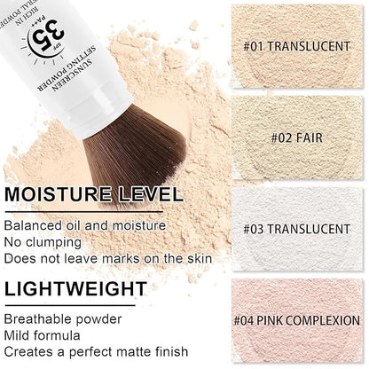 Mineral Sunscreen Setting Powder, SPF 35 Translucent Loose Powder for Face & Scalp, Mineral Brush Powder, Oil Control Natural Matte Finish, Lasting Lightweight Breathable (#01 Translucent)