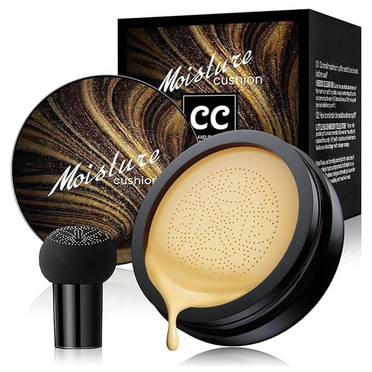 Mushroom Head Air Cushion CC Cream Foundation Gold Packaging Moisturizing Long Lasting Matte Concealer Light Weight Smoothly Makeup Base Liquid Foundation ((Buff Beige, 3.21 Ounce (Pack of 1))