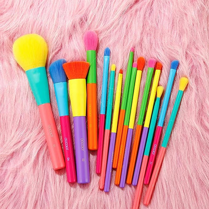 Docolor 15 Pcs Colourful Makeup Brush Set + 34 Colors Tropical Eeyshadow Palette Pigmented Matte Shimmer Metallic Blendable Soft Cream Powder Makeup Eye Shadow Palettes for Christmas Gift