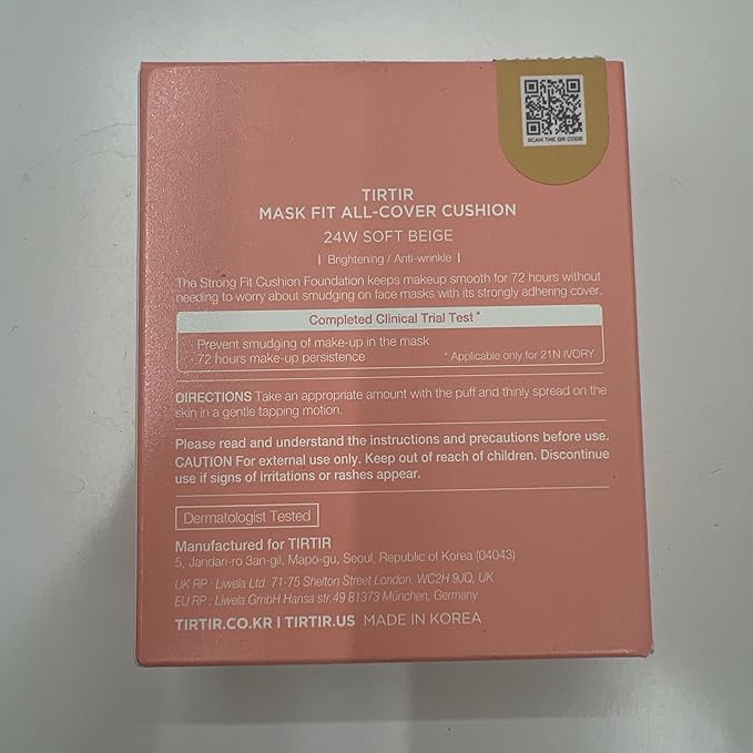 TIRTIR Mask Fit All Cover Pink Cushion Foundation | High coverage, Velvety Matte Finish, Lightweight, Flawless, Corrects Redness, Korean Cushion (#24W Soft Beige, Full Size, 0.63 Fl Oz)