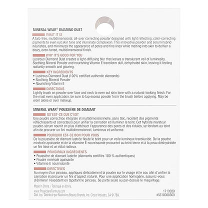 Physicians Formula Mineral Wear Diamond Dust, Radiant Soft-Focus Finish, Talc-Free Powder & Serum Hybrid with Diamond Dust & Vitamin E, Cruelty-Free & Vegan-Luminous Corrector