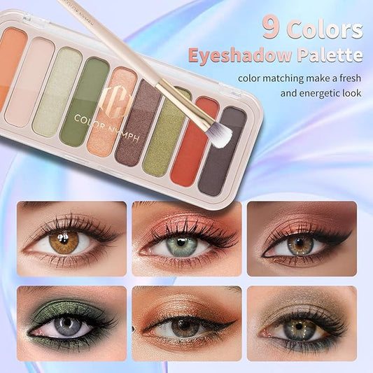 Color Nymph Teen Girls Makeup Kits, All In One Make up kit For Girls Makeup For Teen with Sequin Bag Packed Individually 9 Colors Eyeshadow Liquid Blush Lip gloss Mascara -Orange Green
