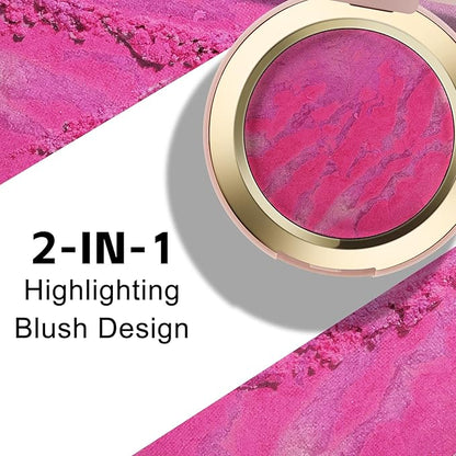 Baked Blush for Cheeks, 2 in 1 Powder Blush Palette and Highlighter, Contouring Shimmer Natural Makeup All Day Wear