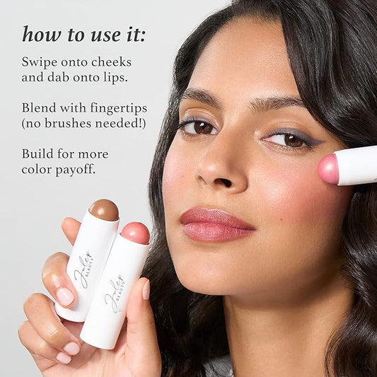 Skip The Brush Contour Duo - Cream to Powder Multi-Purpose Makeup Sticks - Pigmented, Buildable Color- Rose Gold + Cool Taupe