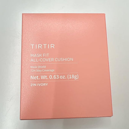TIRTIR Mask Fit All Cover Pink Cushion Foundation | High coverage, Velvety Matte Finish, Lightweight, Flawless, Corrects Redness, Korean Cushion (#21N Ivory, Full Size, 0.63 Fl Oz)