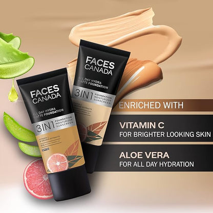 All Day Hydra Matte Foundation with SPF 30 - Absolute Ivory | 3-in-1 Foundation Moisturizer Sunscreen | Oil Free with Vitamin C | 0.85 Fl oz (25ml)