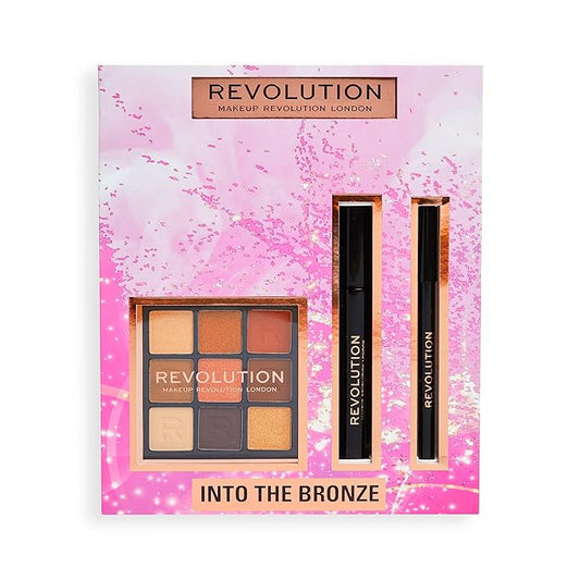 Makeup Revolution Into The Bronze Eye Set Gift Set, Eyeliner, Mascara & Eye Palette Included