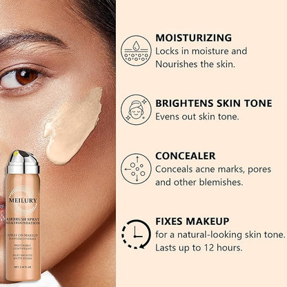 AirBrush Foundation Spray Set, Spray Foundation Makeup and Hydrating Face Air Primer Kit, Longwear Waterproof Liquid Matte Foundation Mist for Flawless Look (03 Nude)