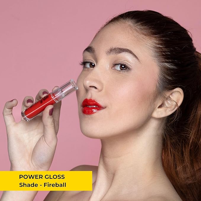 Rise & Slay Power Gloss – High-Pigment Hydrating Gloss Lipstick with Hyaluronic Acid, Jojoba Oil, Vit-E, Castor Oil, Non-Sticky Vibrant Shine, Coral Red, Summer Lips (Fireball, 4.5 ml)