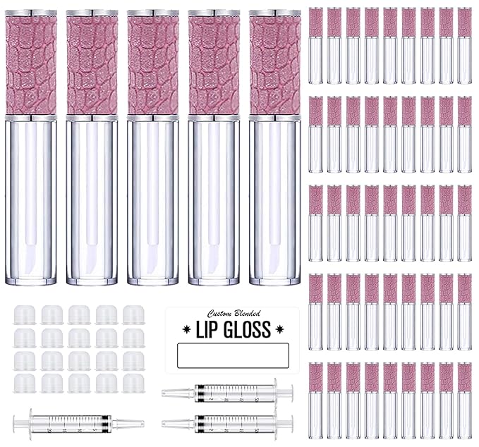 AMORIX 50PCS Fish Scales Lip Gloss Tubes with Wand 5ml Empty Lip Gloss Containers Lipgloss Supplies + 3pcs Syringes for DIY Lip Gloss Base
