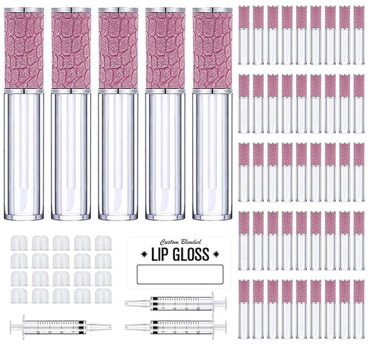 AMORIX 50PCS Fish Scales Lip Gloss Tubes with Wand 5ml Empty Lip Gloss Containers Lipgloss Supplies + 3pcs Syringes for DIY Lip Gloss Base