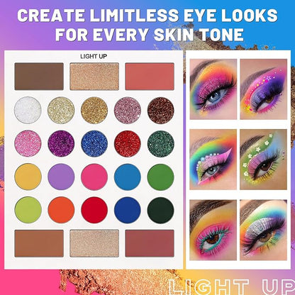Black Grey Eyeshadow Makeup Palette + 15 Brushes Set, 86 Colors Matte Glitter Highly Pigmented Long Lasting Eye shadow, Blush, Contour, Highlighter All in One Make Up Kit for Halloween & Daily Use
