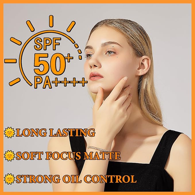 Sunscreen Setting Powder,Brush Setting Makeup SPF 50 PA++ for All Skin,Moisturizing & Lightweight Loose Face Powder with Sunscreen Brush,Soft Matte Finish Long Lasting Oil Control Make up