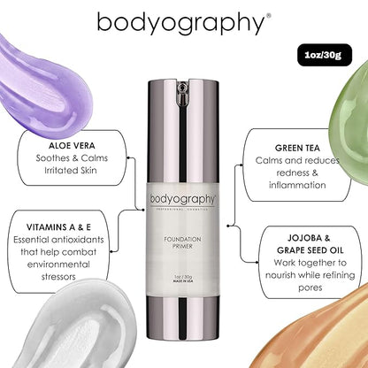 BODYOGRAPHY - Foundation Primer (Neutral): Flawless Anti-Aging Salon Makeup Primer w/Vitamin E, A, Jojoba, Grapeseed Oil | Control Shine | Gluten-Free, Cruelty-Free, 1 oz.