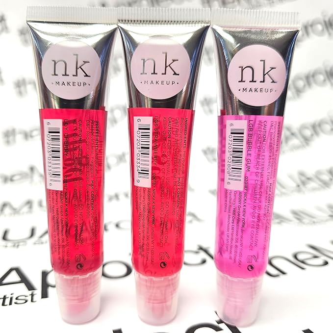 3 Pack Bundle of Assorted Lip Gels - Each set includes CHERRY, STRAWBERRY and BUBBLE GUM- Hydrating Lip Glosses to nourish your lips with Vitamin E, Super Glossy and Thick.