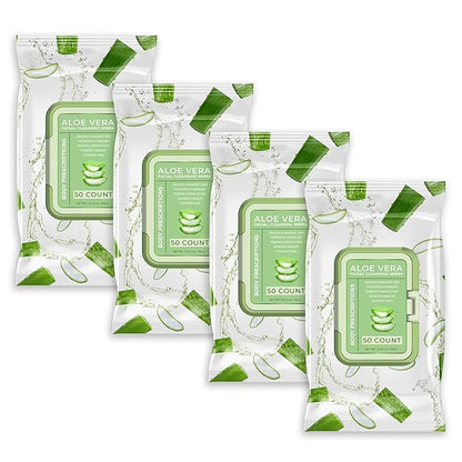 Body Prescription Makeup Cleansing Wipes - Gentle and Effective Face Wipes, 50 Count (Pack of 4), Aloe Vera