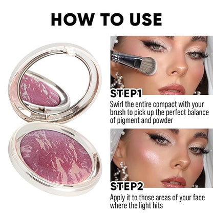 Baked PRO Blush. Brighten Lighting Highly Glow Marbleized. Lightweight Shimmery Satin Face Makeup. Cruelty-Free Powder Blush. Shape, Contour & Highlight Face (B3, D60)