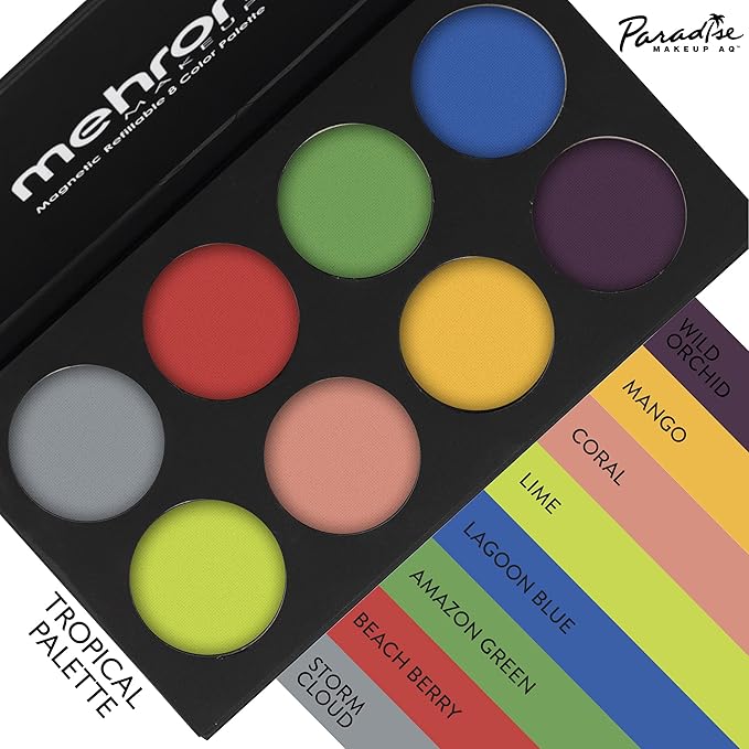 Mehron Makeup Paradise Makeup AQ 8 Color Tropical Palette | Magnetic Refillable Body Paint & Face Paint Palette | Professional & Water Activated | Costumes, SFX, Halloween, & Cosplay